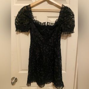 Lulus Delightful Date Black Embroidered Ruffled Mini Dress (XS)